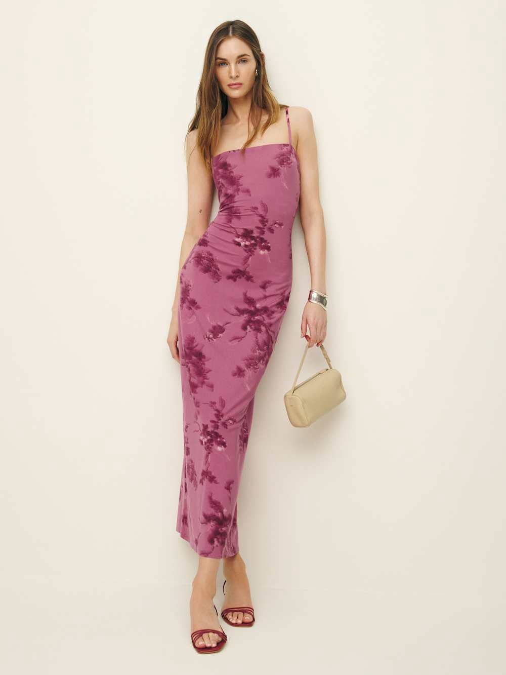 Reformation Rose Pink Floral Slip Maxi Dress